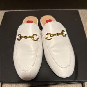 White Leather Mules with Gold Detail